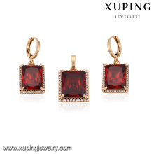 64144 xuping moda más nuevos diseños simples apuestos gran rubí circón piedra chapado en oro conjuntos de joyas